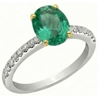 Natural Real ( Not Lab Grown ) Green Emerald GIA Anniversary Ring Casual 14K Gold