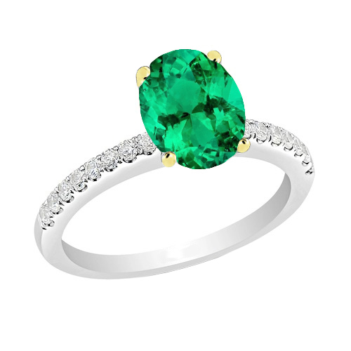 Green Emerald Anniversary Ring Casual 14K Gold