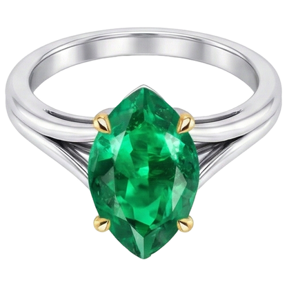 Natural Real ( Not Lab Grown ) Green Emerald GIA Birthstone Ring Marquise Shape Split Shank