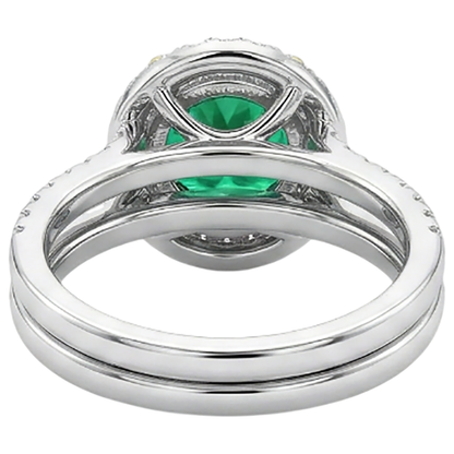 Natural Real ( Not Lab Grown ) Green Emerald GIA Bridal Ring Set Round Cut Gemstone And Diamonds
