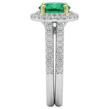 Natural Real ( Not Lab Grown ) Green Emerald GIA Bridal Ring Set Round Cut Gemstone And Diamonds
