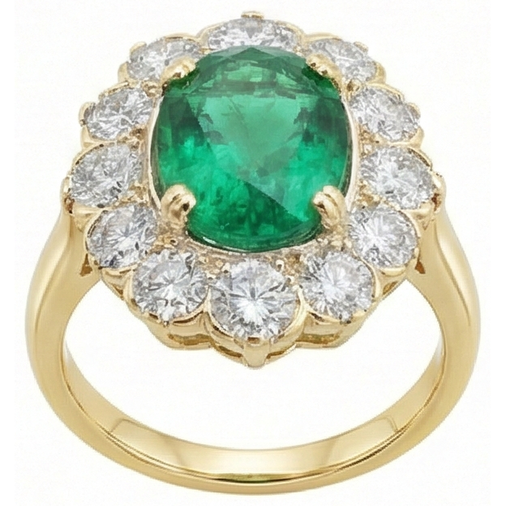 Natural Real ( Not Lab Grown ) Green Emerald GIA Cocktail Ring