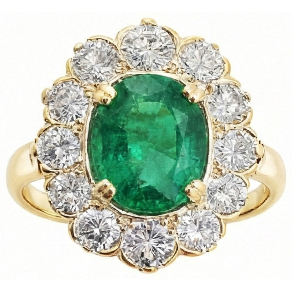 Natural Real ( Not Lab Grown ) Green Emerald GIA Cocktail Ring