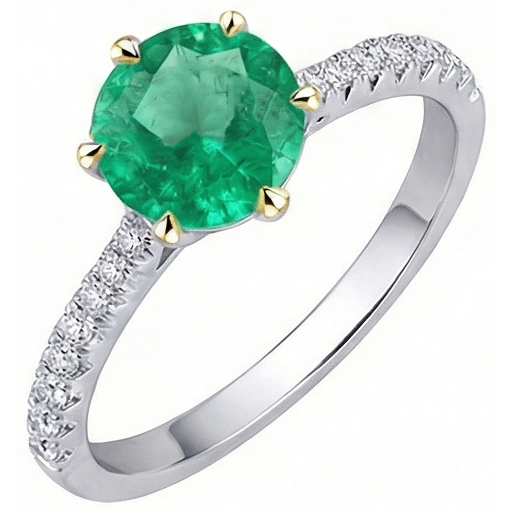 Natural Real ( Not Lab Grown ) Green Emerald GIA Dainty Diamond Ring