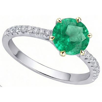 Natural Real ( Not Lab Grown ) Green Emerald GIA Dainty Diamond Ring