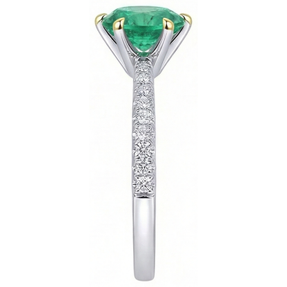 Natural Real ( Not Lab Grown ) Green Emerald GIA Dainty Diamond Ring