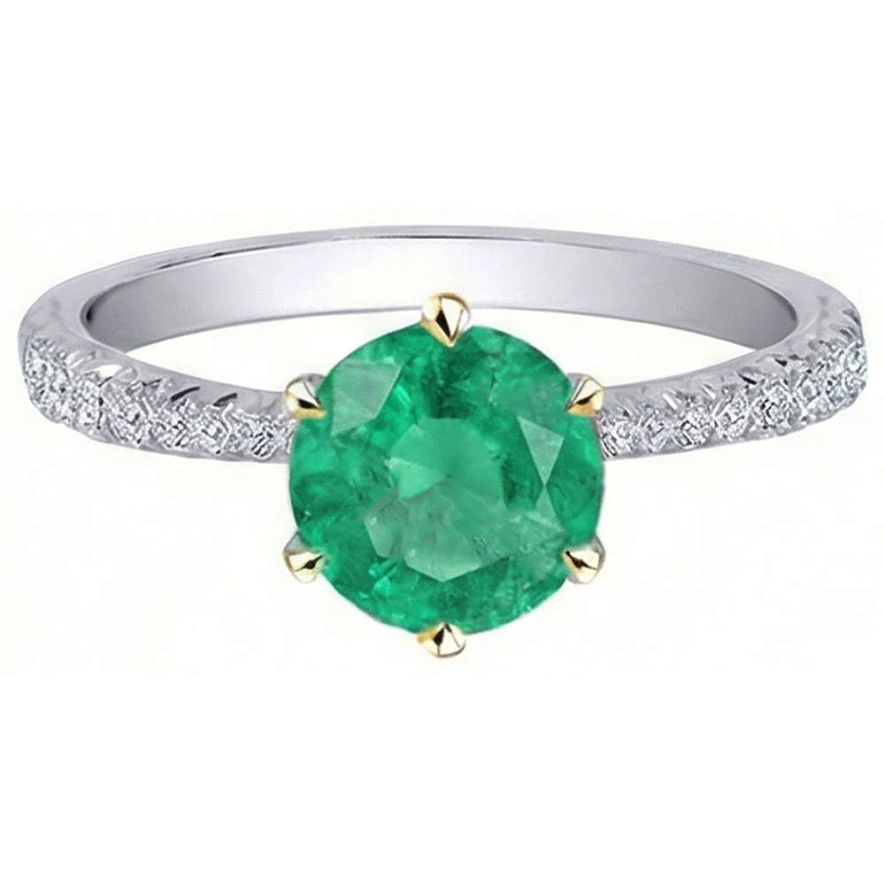 Natural Real ( Not Lab Grown ) Green Emerald GIA Dainty Diamond Ring