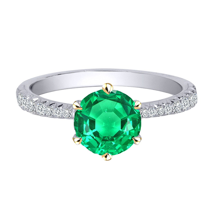 Green Emerald Dainty Diamond Ring