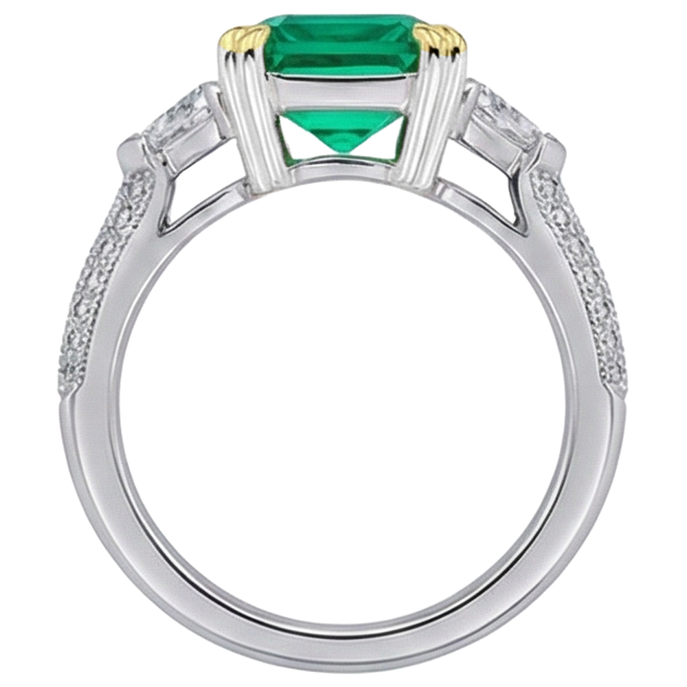 Natural Real ( Not Lab Grown ) Green Emerald GIA Diamond Anniversary Ring Milgrain 14K Gold