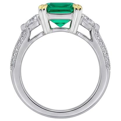 Natural Real ( Not Lab Grown ) Green Emerald GIA Diamond Anniversary Ring Milgrain 14K Gold