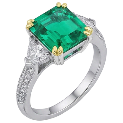 Natural Real ( Not Lab Grown ) Green Emerald GIA Diamond Anniversary Ring Milgrain 14K Gold