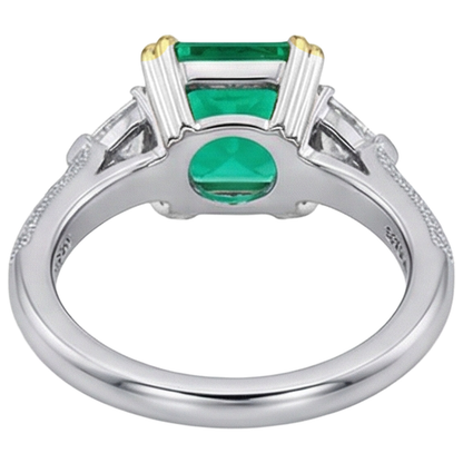 Natural Real ( Not Lab Grown ) Green Emerald GIA Diamond Anniversary Ring Milgrain 14K Gold