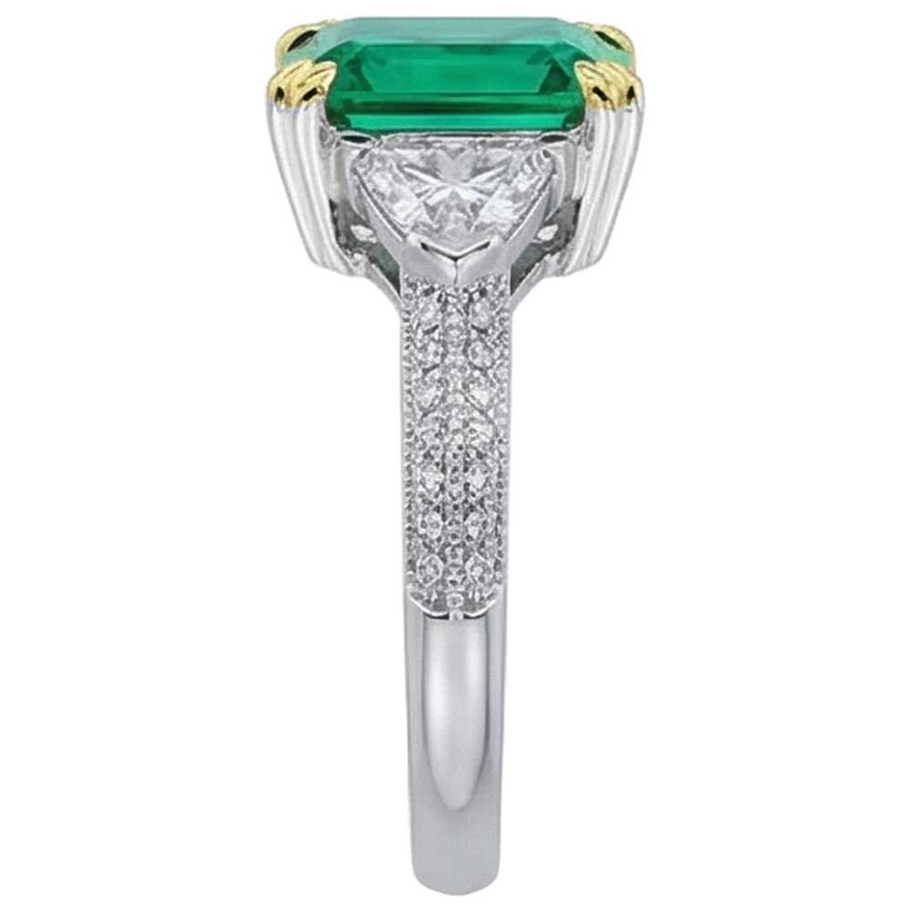 Natural Real ( Not Lab Grown ) Green Emerald GIA Diamond Anniversary Ring Milgrain 14K Gold