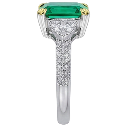 Natural Real ( Not Lab Grown ) Green Emerald GIA Diamond Anniversary Ring Milgrain 14K Gold