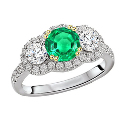 Green Emerald And Diamond Ladies Ring Double Prong Set