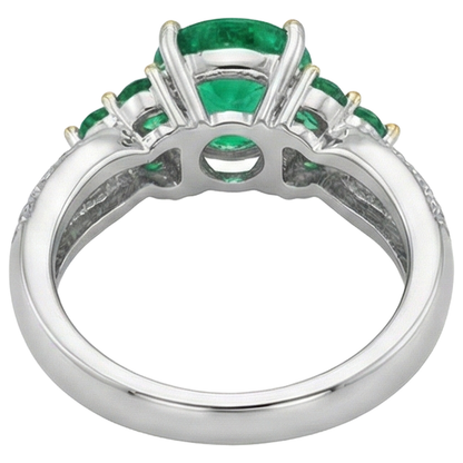 Natural Real ( Not Lab Grown ) Green Emerald GIA Diamond Ring Round Cut Gemstones