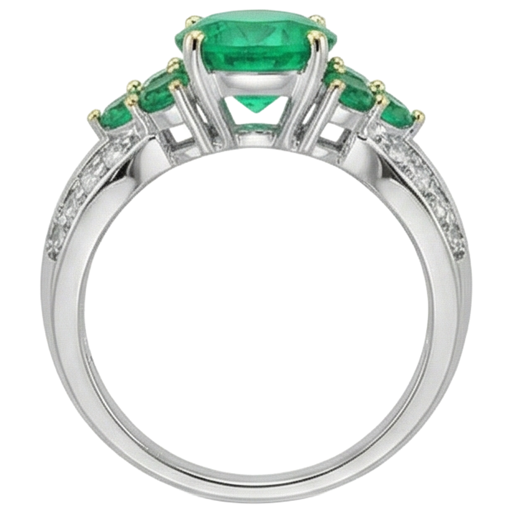 Natural Real ( Not Lab Grown ) Green Emerald GIA Diamond Ring Round Cut Gemstones