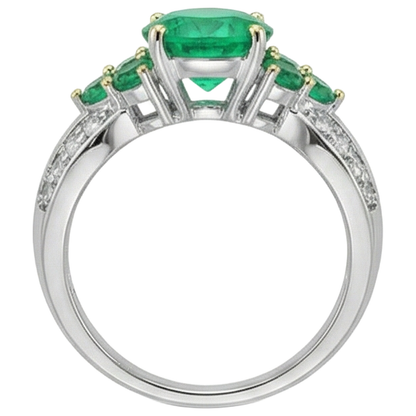Natural Real ( Not Lab Grown ) Green Emerald GIA Diamond Ring Round Cut Gemstones