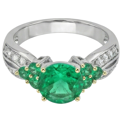 Natural Real ( Not Lab Grown ) Green Emerald GIA Diamond Ring Round Cut Gemstones