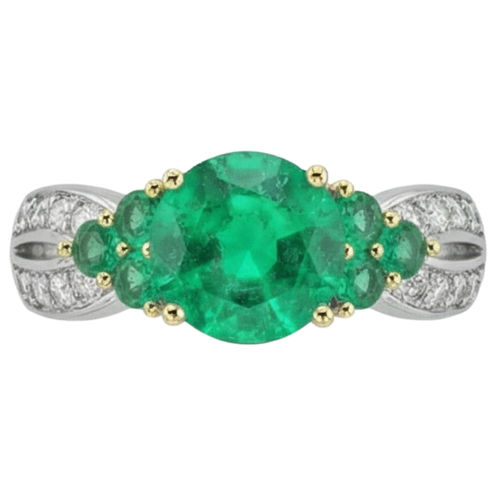 Natural Real ( Not Lab Grown ) Green Emerald GIA Diamond Ring Round Cut Gemstones