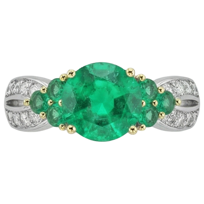 Natural Real ( Not Lab Grown ) Green Emerald GIA Diamond Ring Round Cut Gemstones
