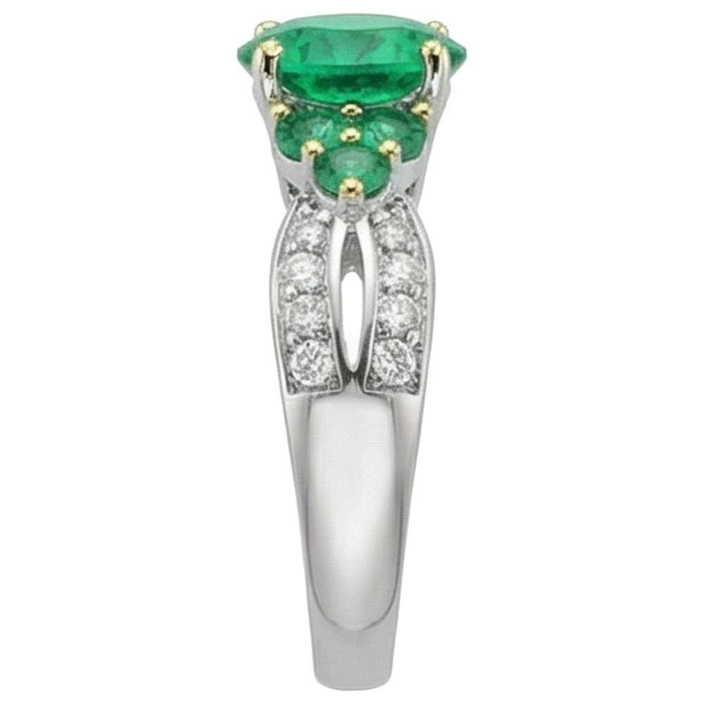 Natural Real ( Not Lab Grown ) Green Emerald GIA Diamond Ring Round Cut Gemstones