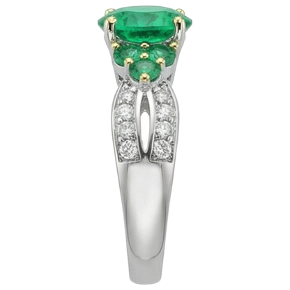 Natural Real ( Not Lab Grown ) Green Emerald GIA Diamond Ring Round Cut Gemstones