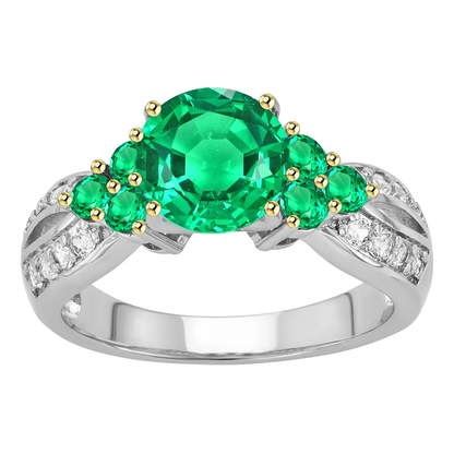 Green Emerald Diamond Ring Round Cut Gemstones