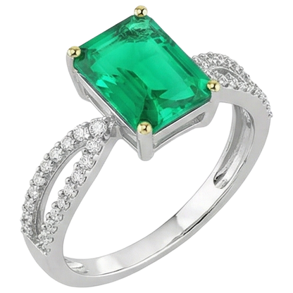 Natural Real ( Not Lab Grown ) Green Emerald GIA Diamond Ring Split Shank Prongs