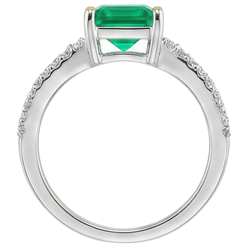 Natural Real ( Not Lab Grown ) Green Emerald GIA Diamond Ring Split Shank Prongs