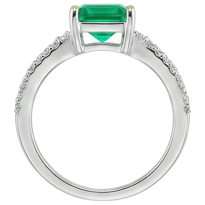 Natural Real ( Not Lab Grown ) Green Emerald GIA Diamond Ring Split Shank Prongs