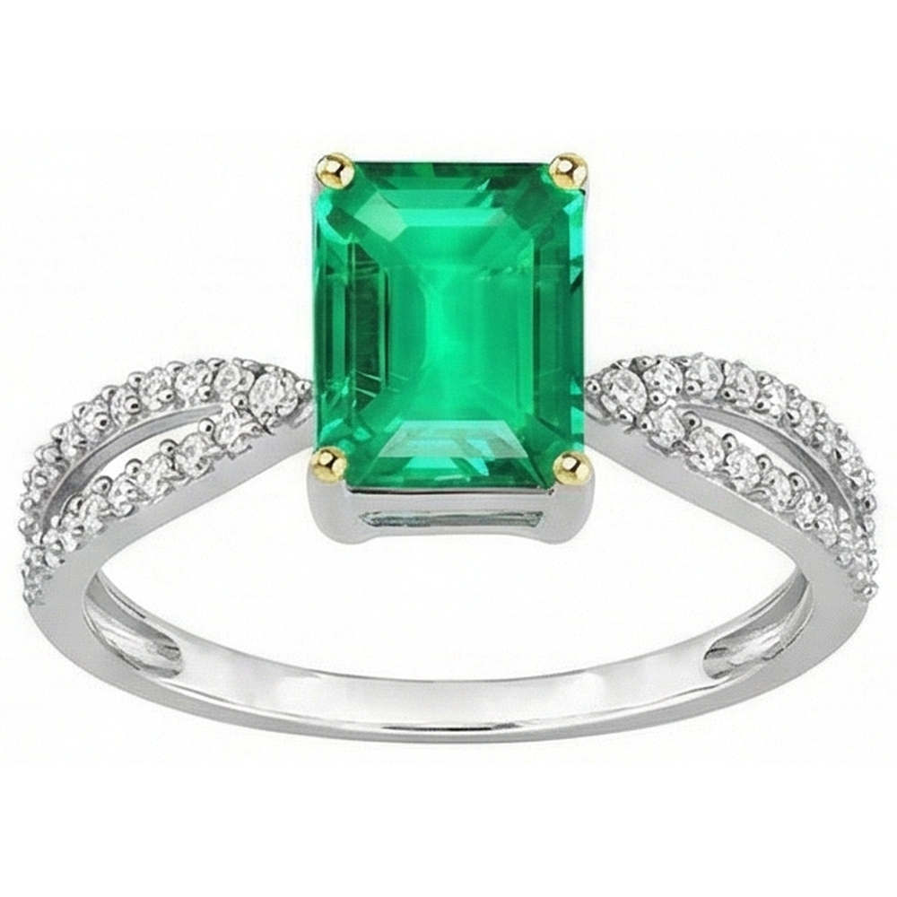 Natural Real ( Not Lab Grown ) Green Emerald GIA Diamond Ring Split Shank Prongs