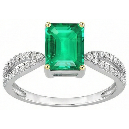 Natural Real ( Not Lab Grown ) Green Emerald GIA Diamond Ring Split Shank Prongs