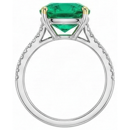 Natural Real ( Not Lab Grown ) Green Emerald GIA Diamond Wedding Ring Two Tone Gold Jewelry