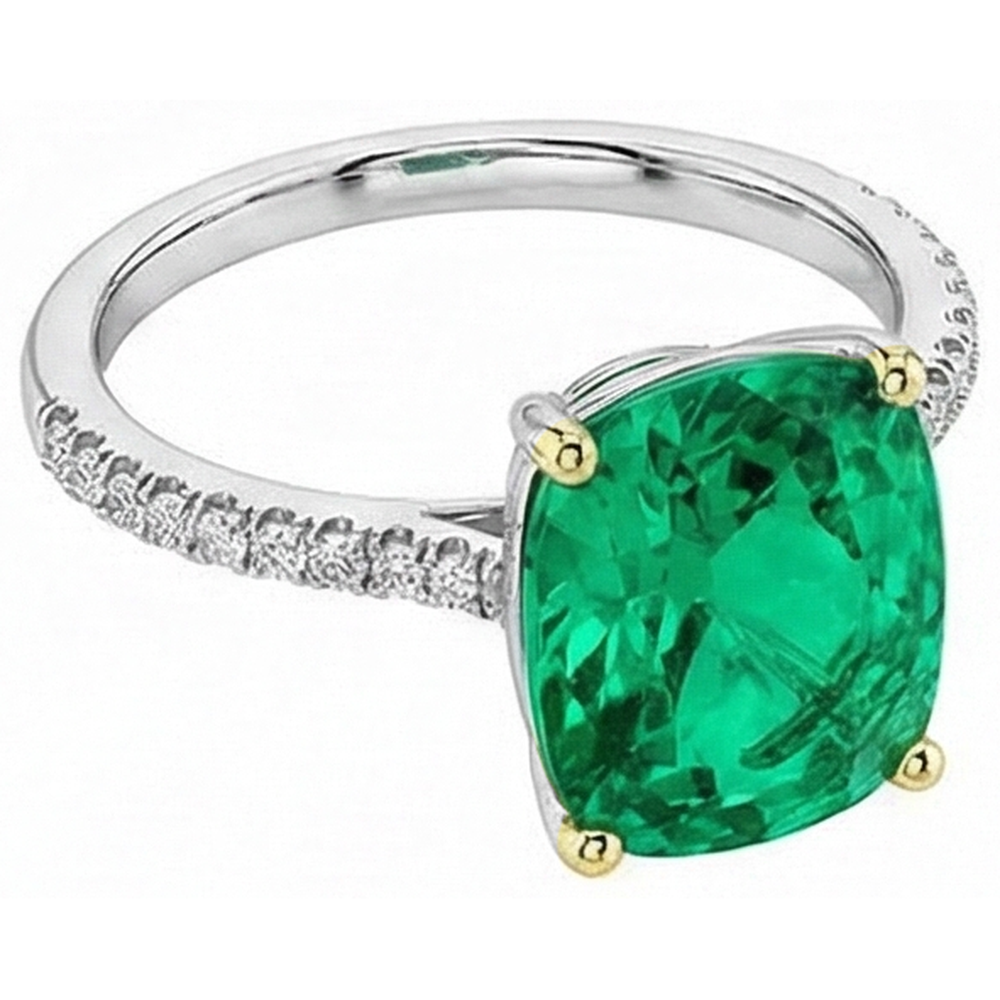 Natural Real ( Not Lab Grown ) Green Emerald GIA Diamond Wedding Ring Two Tone Gold Jewelry