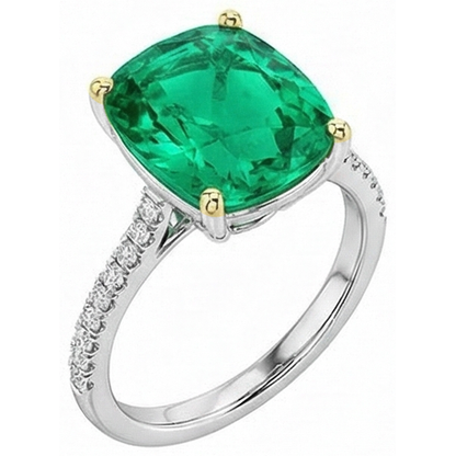 Natural Real ( Not Lab Grown ) Green Emerald GIA Diamond Wedding Ring Two Tone Gold Jewelry