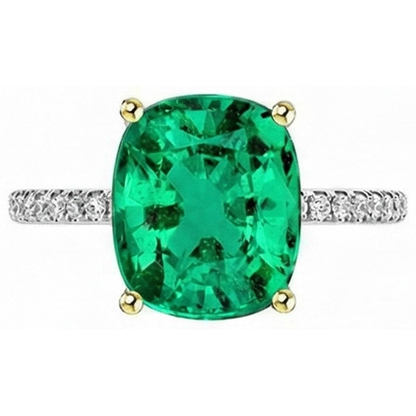 Natural Real ( Not Lab Grown ) Green Emerald GIA Diamond Wedding Ring Two Tone Gold Jewelry