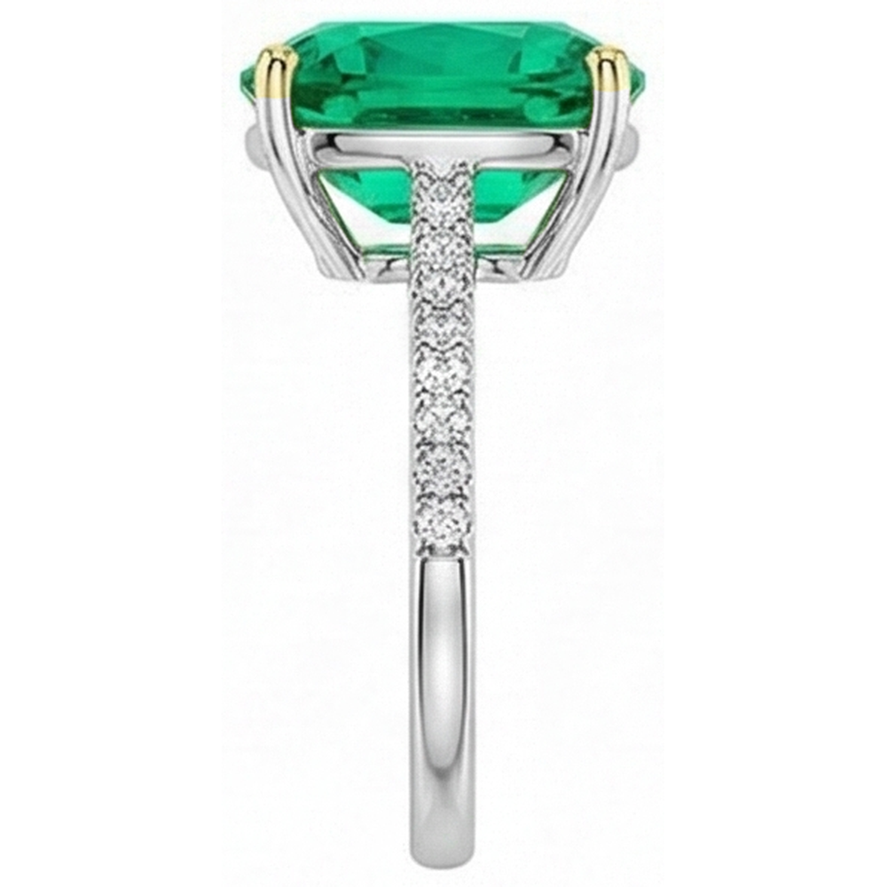 Natural Real ( Not Lab Grown ) Green Emerald GIA Diamond Wedding Ring Two Tone Gold Jewelry