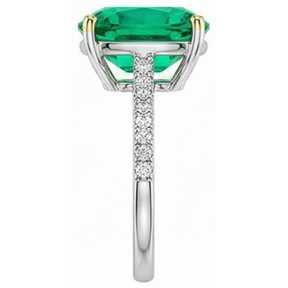 Natural Real ( Not Lab Grown ) Green Emerald GIA Diamond Wedding Ring Two Tone Gold Jewelry