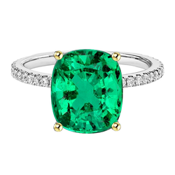 Green Emerald Diamond Wedding Ring Two Tone Gold Jewelry