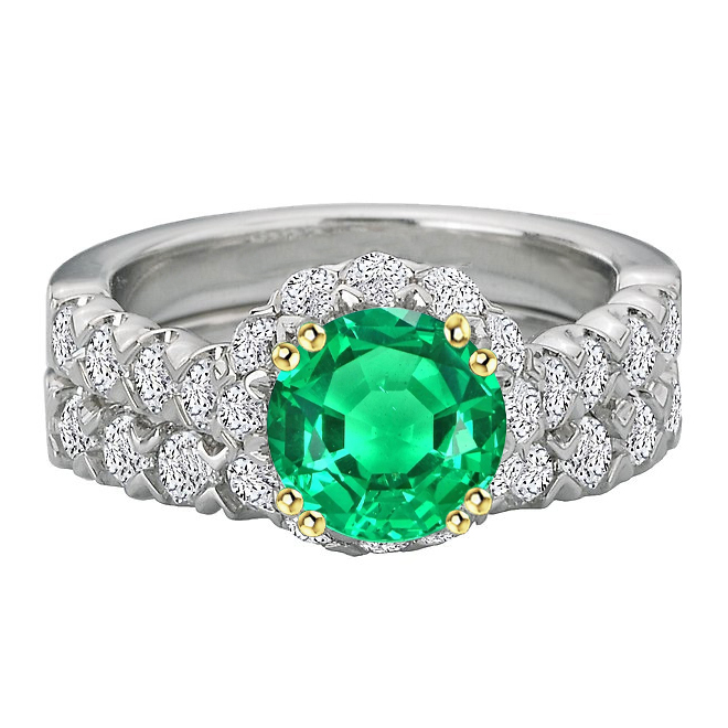 natural round emerald 3ct ring front view