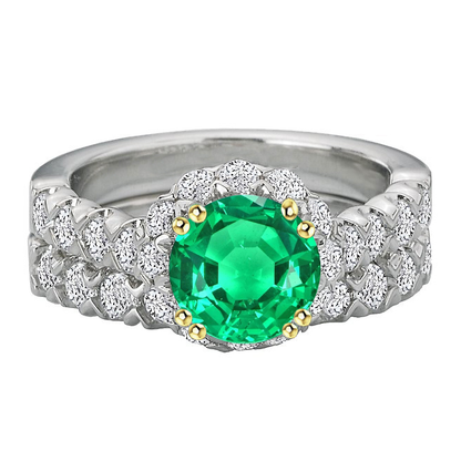 natural round emerald 3ct ring front view