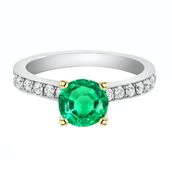 Green Emerald Engagement Ring With Diamond Accents