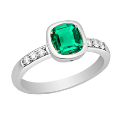 Green Emerald Engagement Ring With Diamonds