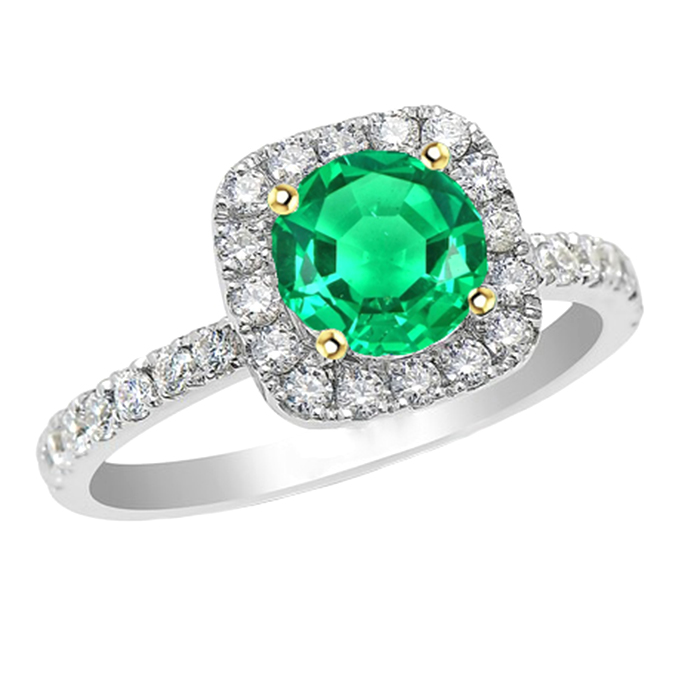 Green Emerald Engagement Ring Round Cut Gemstone