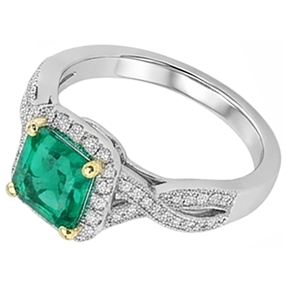Natural Real ( Not Lab Grown ) Green Emerald GIA Engagement Ring Twisted Shank Milgrain Style