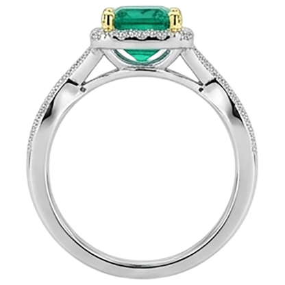 Natural Real ( Not Lab Grown ) Green Emerald GIA Engagement Ring Twisted Shank Milgrain Style
