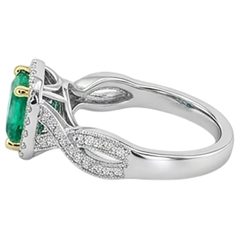 Natural Real ( Not Lab Grown ) Green Emerald GIA Engagement Ring Twisted Shank Milgrain Style