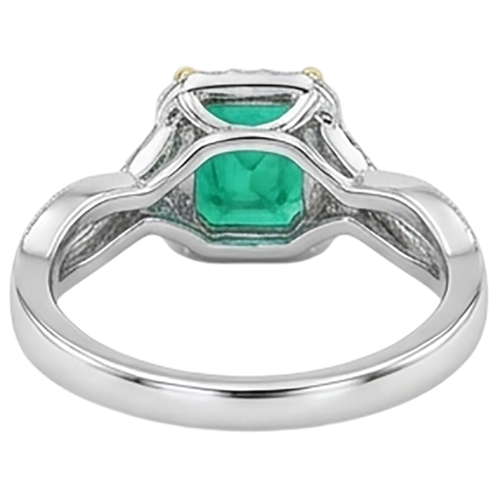 Natural Real ( Not Lab Grown ) Green Emerald GIA Engagement Ring Twisted Shank Milgrain Style