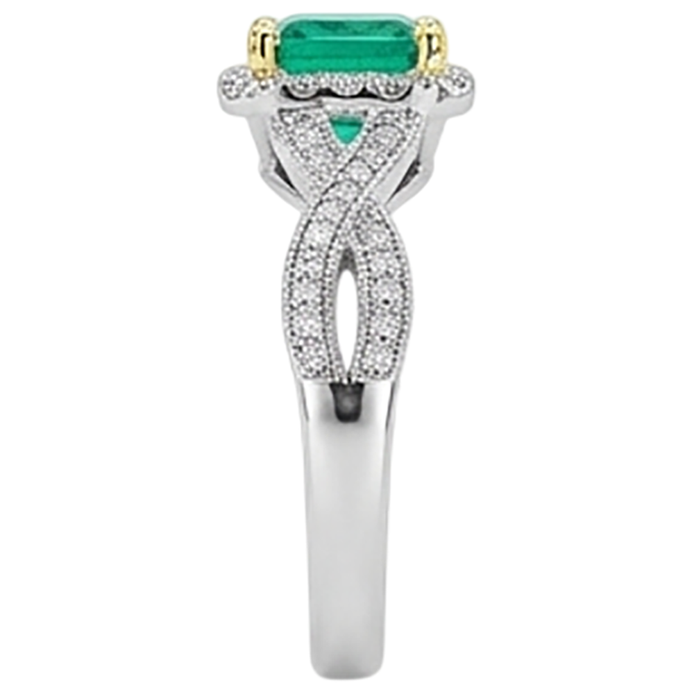 Natural Real ( Not Lab Grown ) Green Emerald GIA Engagement Ring Twisted Shank Milgrain Style